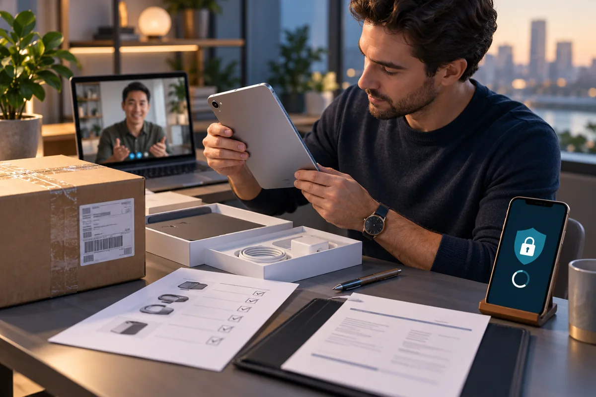Buyer inspecting a delivered item before releasing payment